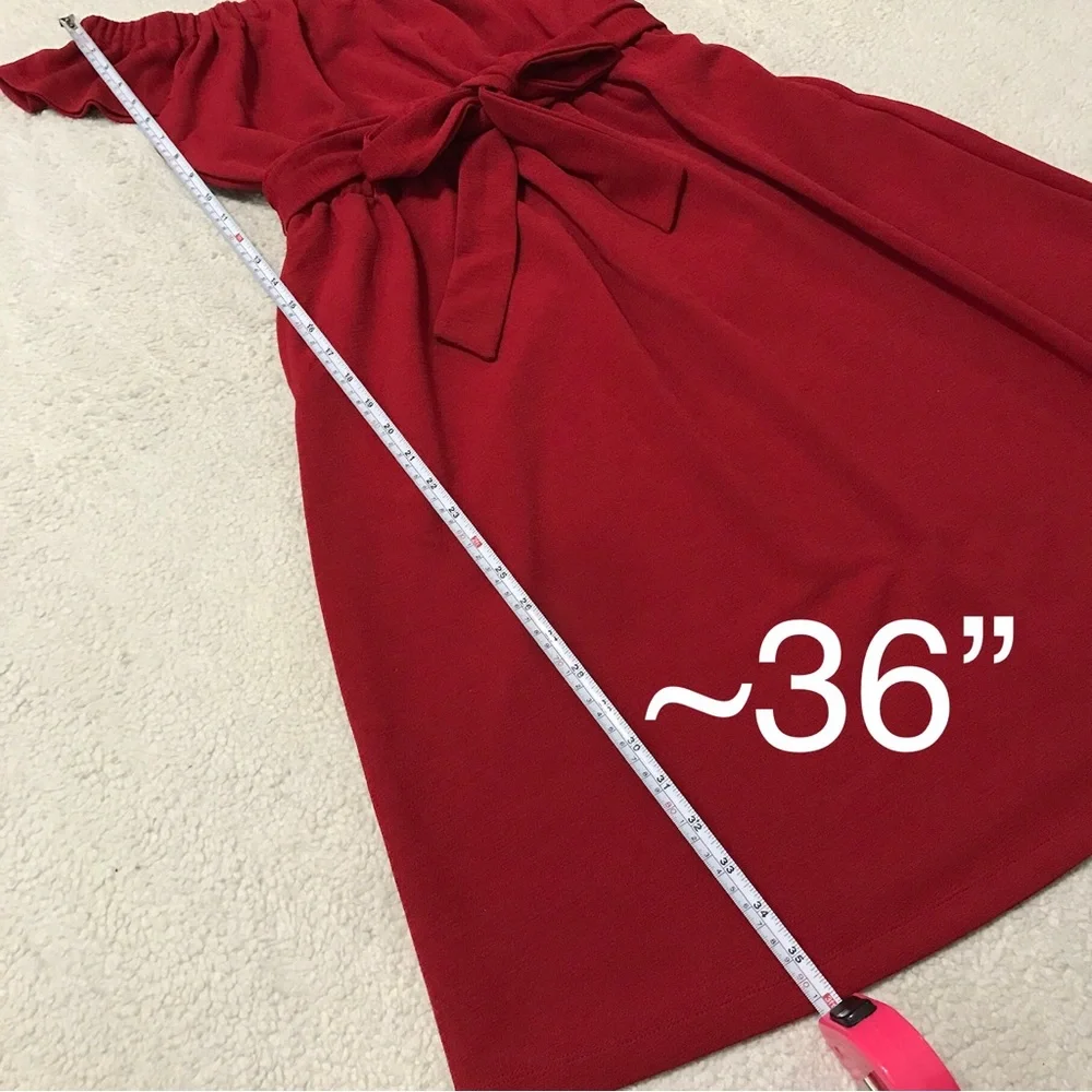 Banana Republic Midi Dress Red Flutter Sleeve On / Off Shoulder Size XS
